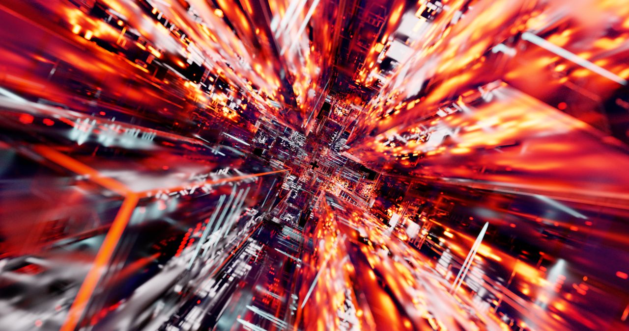 gallery-5 Abstract 3D digital light burst with vivid warm tones, suggesting high-speed data flow.