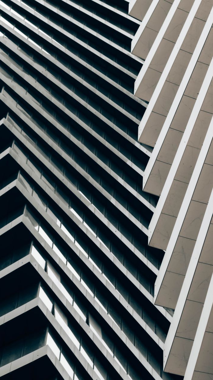 gallery-6 Abstract view of a modern building facade with geometric patterns in Tbilisi, Georgia.